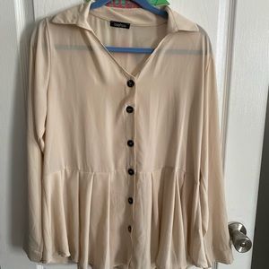 pleated button peplum blouse